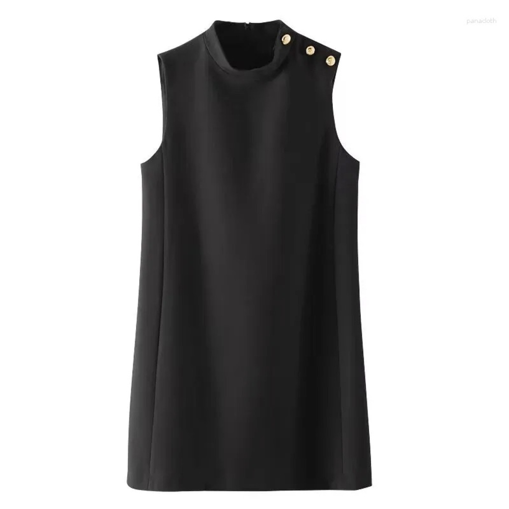 ZARA Black Mini Dress with Gold Buttons Size Medium